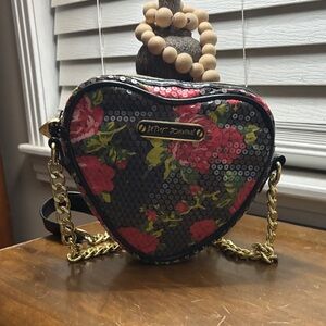 Betsey Johnson Sequin Heart Bag with Floral Design